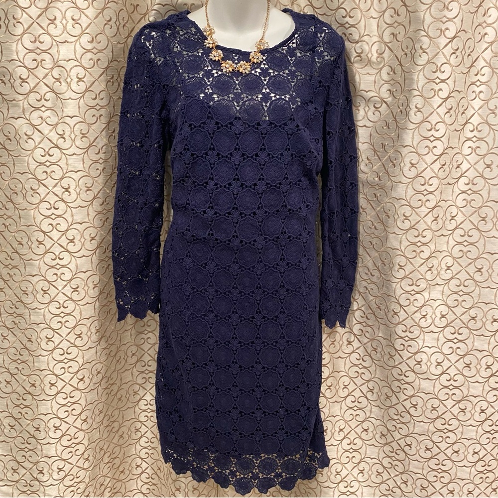 Boden! Beautiful crochet lace shift navy dress sz 8